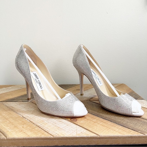 Jimmy Choo Taliah Pave Crystal Peep Toe Heels - Picture 1 of 11